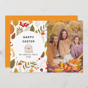 Elegant Modern Floral & Eggs Happy Easter Photo Holiday Card