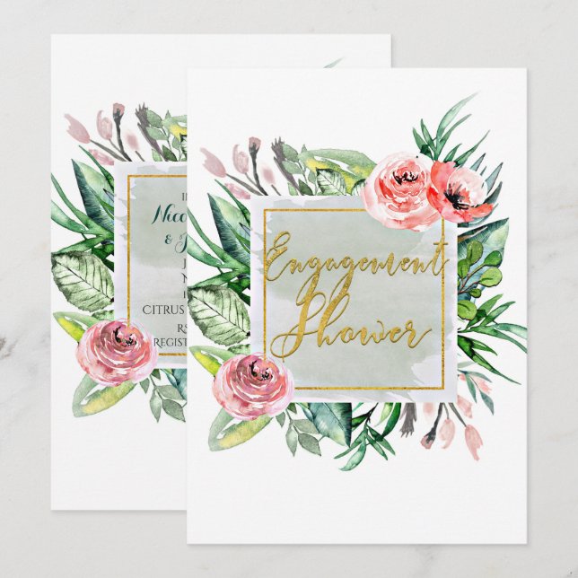 Elegant Modern Floral Engagement Shower Invitation (Front/Back)