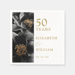 Elegant Modern Floral Gold 50th Anniversary Napkin