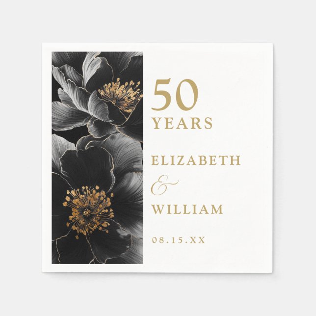 Elegant Modern Floral Gold 50th Anniversary Napkin (Front)