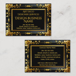 Elegant Modern Floral Gold Black Ornate Business Card