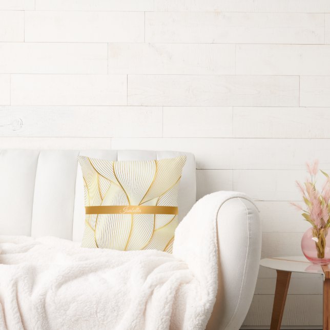 Elegant Modern Floral Gold White Line Collection Cushion (Couch)