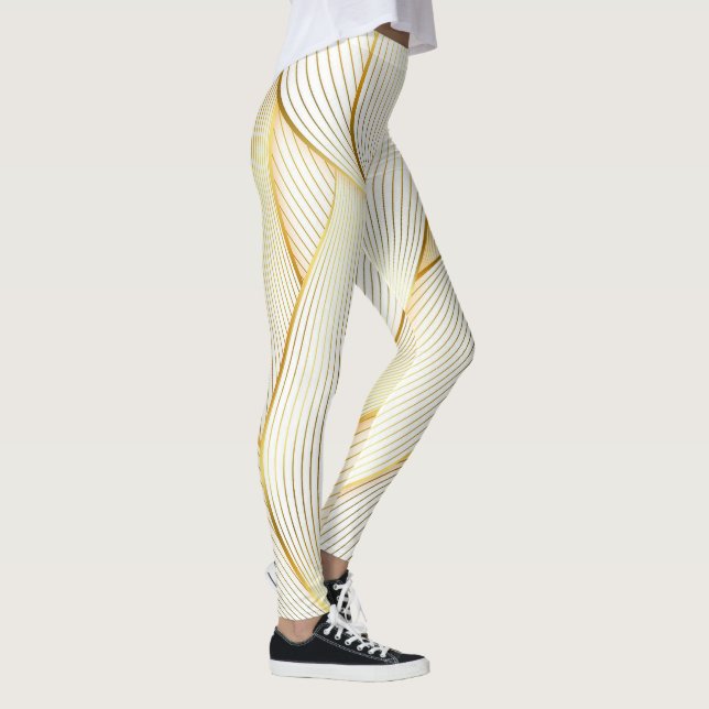 Elegant Modern Floral Gold White Line Collection Leggings (Right)