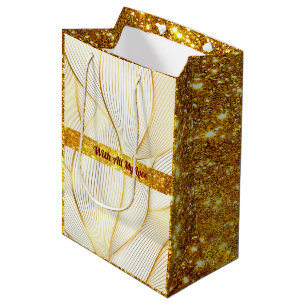 Elegant Modern Floral Gold White Line Collection Medium Gift Bag