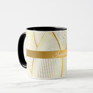 Elegant Modern Floral Gold White Line Collection Mug