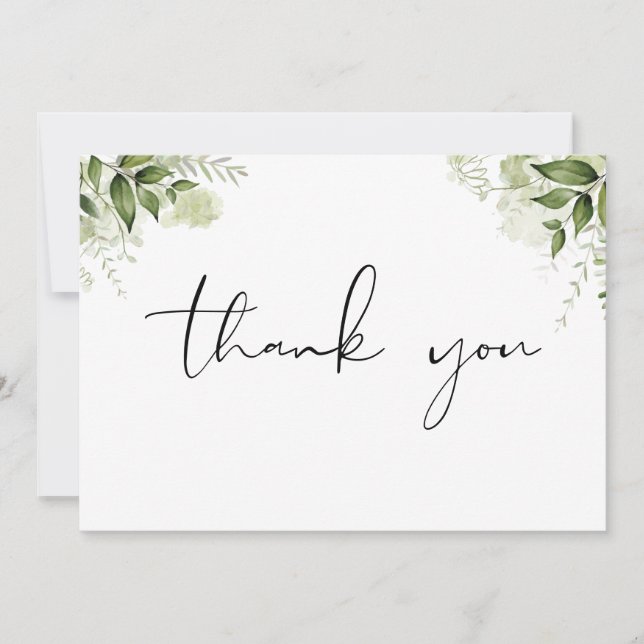 Elegant Modern Floral Greenery Photo Thank You Card (Front)