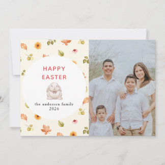 Elegant Modern Floral  Happy Easter Family Photo  Holiday Card