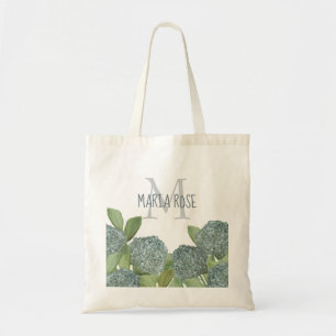 Elegant Modern Floral Hydrangea Monogram Tote Bag
