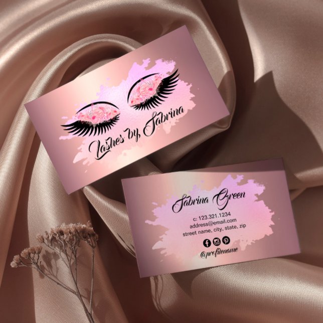Elegant modern floral lashes rose gold  business card (Creator Uploaded)