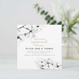 Elegant Modern Floral Magnolias Wedding Engagement Invitation