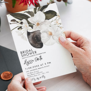 Elegant Modern Floral Orchid Blooms Bridal Shower Invitation