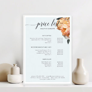 Elegant, Modern, Floral Peony price list   Poster