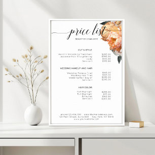 Elegant, Modern, Floral Peony price list Poster