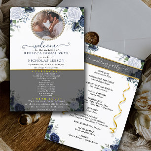 Elegant Modern Floral Photo Wedding Program