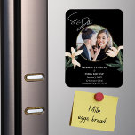 Elegant Modern Floral Photo Wedding Save The Date Magnet<br><div class="desc">Elegant Modern Floral Photo Wedding Save The Date Magnet. Imagine your family and friends receiving this beautiful announcement in the mail to add to their refrigerator! This magnet save the date announcement features a photo with, cream coloured flowers and simple typography. Personalise your Save the Date details, your names or...</div>