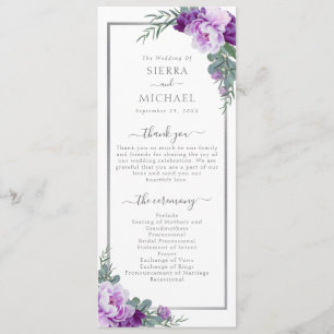 Elegant Modern Floral Purple & Silver Wedding Program