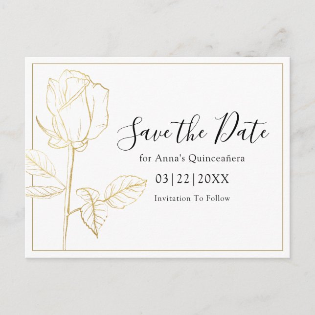Elegant Modern Floral Quinceanera Save The Date Postcard (Front)