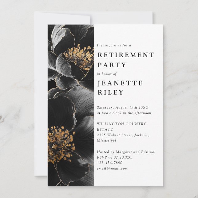 Elegant Modern Floral Retirement Party Invitation (Front)