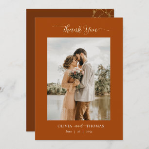 Elegant Modern Floral Sketch Autumn Wedding Photo Thank You Card
