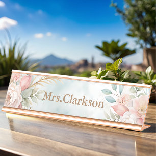 Elegant Modern Floral  Teacher Desk Name Plate