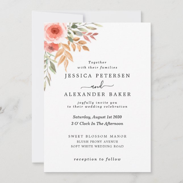 Elegant Modern Floral Watercolor Greenery Invitation (Front)