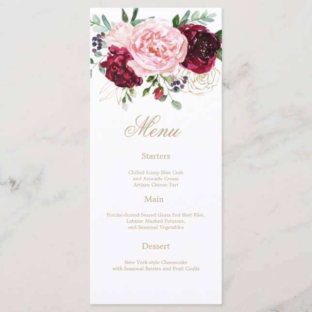 Elegant modern floral watercolor menu (Front)