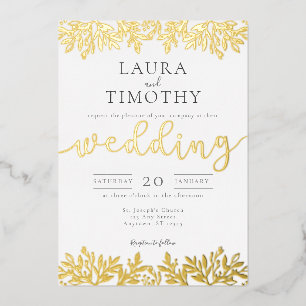 Elegant Modern Floral Wedding Foil Invitation