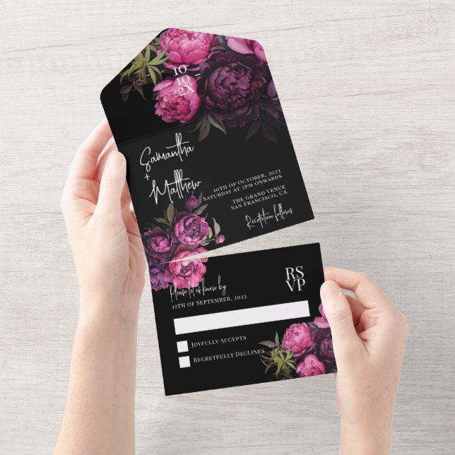 Elegant Modern Florals Moody Wedding All In One Invitation (Tearaway)