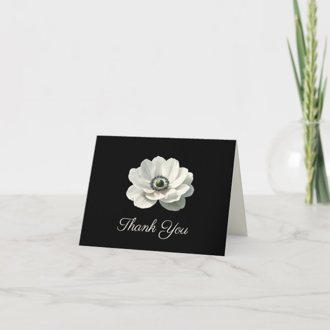 Elegant Modern Flower Black & White Wedding Thank You Card (Front)