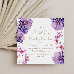 Elegant Modern Flower Purple Orchid Wedding Invitation