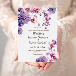 Elegant Modern Flower Purple Pink Orchid Wedding Invitation