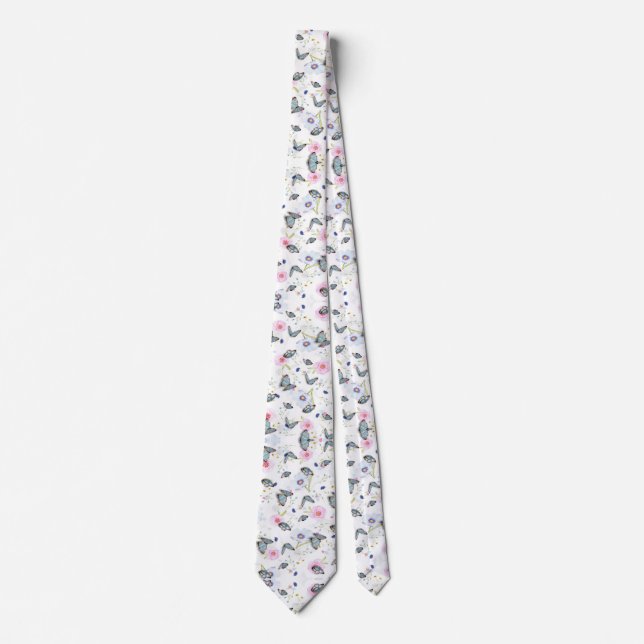 Elegant Modern Flowers and butterfly pattern Tie (Front)