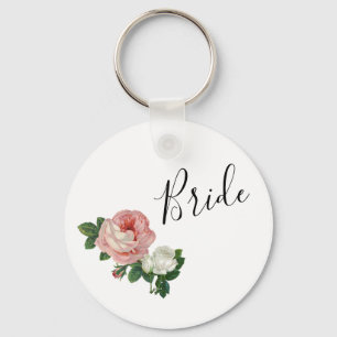 Elegant & modern flowers pink roses bride key ring