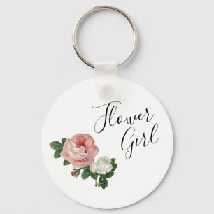 Elegant & modern flowers pink roses flower girl key ring