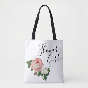 Elegant & modern flowers pink roses flower girl tote bag