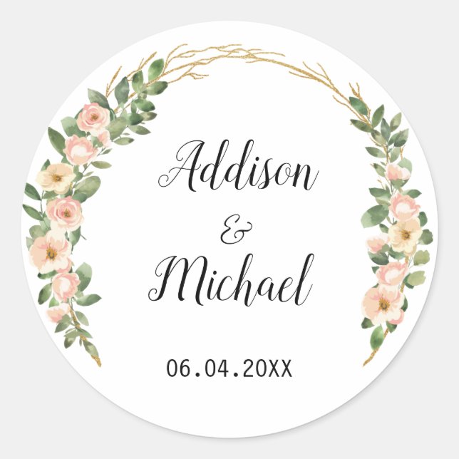 Elegant Modern Flowers Wedding Arch Classic Round Sticker (Front)