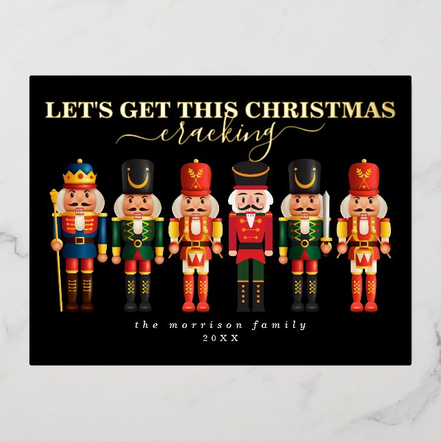 Elegant Modern Foil Nutcracker Christmas Card (Front)