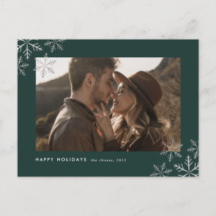 Elegant Modern Foil Snowflakes Photo Holiday Postcard