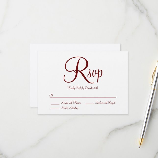 Elegant Modern Font Burgundy RSVP Card (Front/Back In Situ)