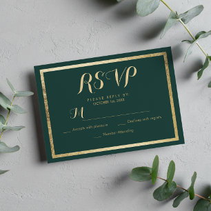 Elegant modern forest green faux gold RSVP Card