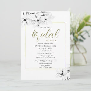 Elegant Modern Frame Magnolia Floral Bridal Shower Invitation