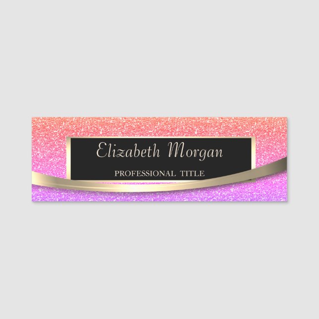 Elegant  Modern, Frame,Stripe,Glitter Ombre Name Tag (Front)