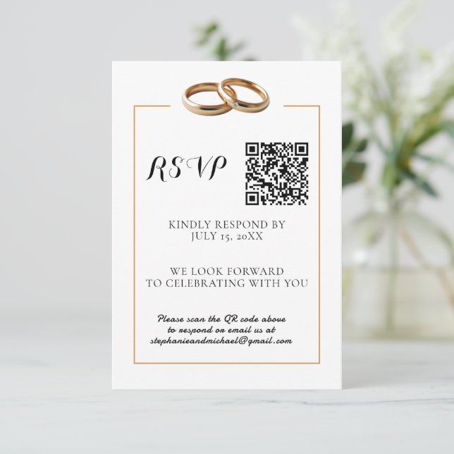 Elegant Modern Framed Wwdding Bands Response Card (Standing Front)