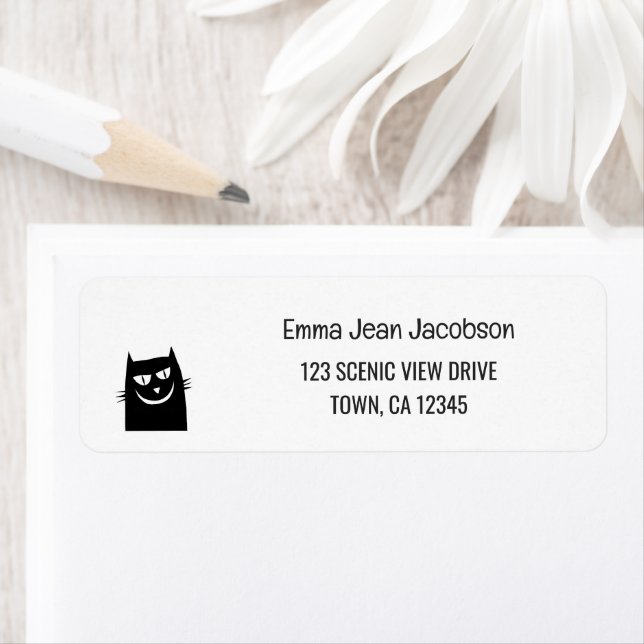 Elegant Modern Funny Cat Grin Return Address  Label (Insitu)