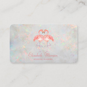 Elegant Modern Funny Flamingos Opal Holographic Business Card