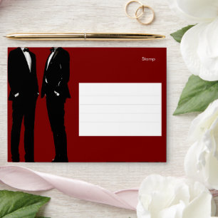 Elegant Modern Gay Men Burgundy Red Black Wedding Envelope