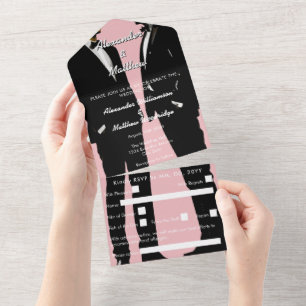 Elegant Modern Gay Men Pink Wedding All In One Invitation