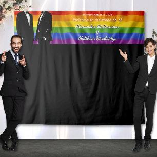 Elegant Modern Gay Men Rainbow Wedding Backdrop Tapestry
