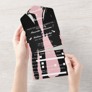Elegant Modern Gay Men Wedding All In One Invitation