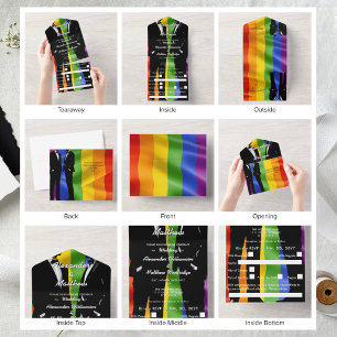 Elegant Modern Gay Men Wedding Rainbow All In One Invitation